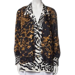 Escada Black, White, and Gold Abstract Blouse
